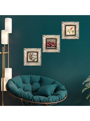 Pinecone Stone Lale Ebru Sanatı, Kelebekli Çiçek, Nar Çerçeveli Taş Duvar Tablosu 3’lü Set - Dekoratif Modern Sanat, Ev ve Ofis Dekoru |TK3-1089|