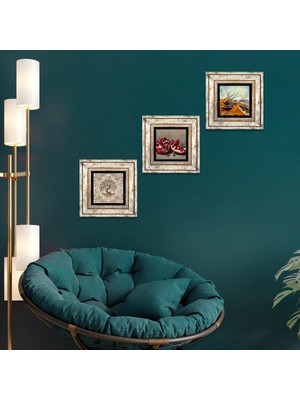 Pinecone Stone Van Gogh Balıkçı Tekneleri, Hayat Ağacı, Nar Çerçeveli Taş Duvar Tablosu 3’lü Set - Dekoratif Modern Sanat, Ev ve Ofis Dekoru |TK3-951|