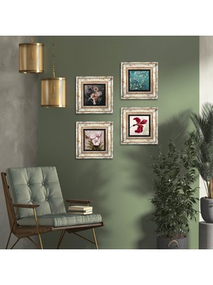 Pinecone Stone Lale, Van Gogh Badem Ağacı, Bahar Düşü Serisi, Kelebekli Çiçek Çerçeveli Taş Duvar Tablosu 4’lü Set - Dekoratif Modern Sanat, Ev ve Ofis Dekoru |TK4-84|