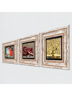 Pinecone Gustav Klimt Hayat Ağacı, Kaplumbağa Terbiyecisi, Nar Taş Duvar Tablosu Çerçeveli Duvar Dekoru 3 Parça Tablo Seti Wall Art T3-1523