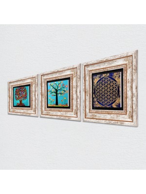 Pinecone Yaşam Çiçeği, Karla Gerard Hayat Ağacı Taş Duvar Tablosu Çerçeveli Duvar Dekoru 3 Parça Tablo Seti Wall Art T3-338