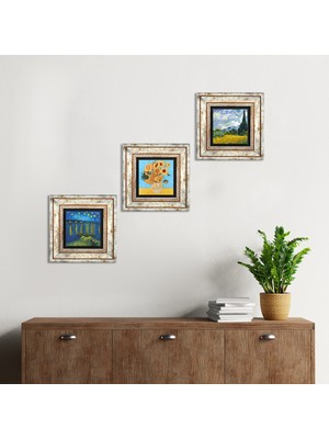 Pinecone Stone Van Gogh Çerçeveli Taş Duvar Tablosu 3’lü Set - Dekoratif Modern Sanat, Ev ve Ofis Dekoru |TK3-505|