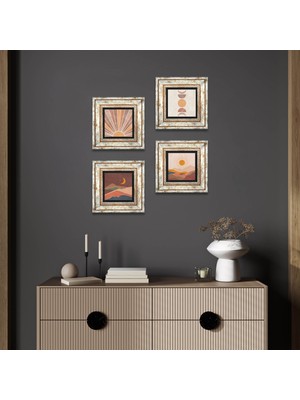 Pinecone Bohem, Minimalist Soyut Taş Duvar Tablosu Çerçeveli Duvar Dekoru 4 Parça Tablo Seti Wall Art T4-1192