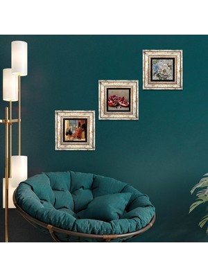 Pinecone Stone Satranç Oyunu, Kelebekli Çiçek, Nar Çerçeveli Taş Duvar Tablosu 3’lü Set - Dekoratif Modern Sanat, Ev ve Ofis Dekoru |TK3-1130|