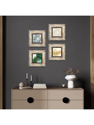 Pinecone Stone Soyut Sanat, Desen Çerçeveli Taş Duvar Tablosu 4’lü Set - Dekoratif Modern Sanat, Ev ve Ofis Dekoru |TK4-1199|