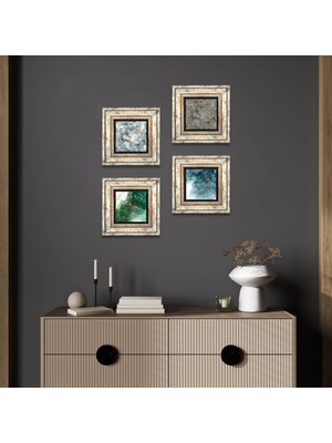 Pinecone Soyut Sanat, Desen Taş Duvar Tablosu Çerçeveli Duvar Dekoru 4 Parça Tablo Seti Wall Art T4-1198