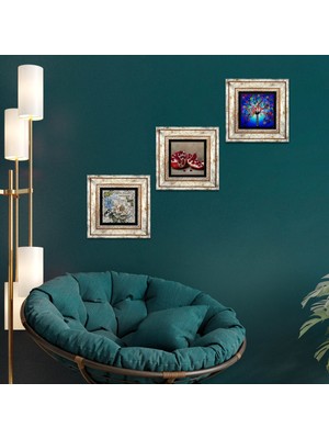 Pinecone Stone Hayat Ağacı, Kelebekli Çiçek, Nar Çerçeveli Taş Duvar Tablosu 3’lü Set - Dekoratif Modern Sanat, Ev ve Ofis Dekoru |TK3-1146|