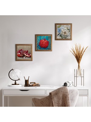 Pinecone Stone Kelebekli Çiçek, Nar Ahşap Çerçeveli Taş Duvar Tablosu 3’lü Set – 25x25 cm Dekoratif Modern Sanat – Ev ve Ofis Dekoru |W3-789|