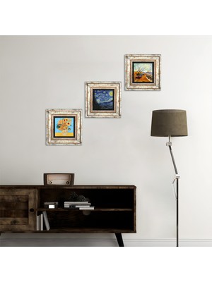 Pinecone Stone Van Gogh Çerçeveli Taş Duvar Tablosu 3’lü Set - Dekoratif Modern Sanat, Ev ve Ofis Dekoru |TK3-92|