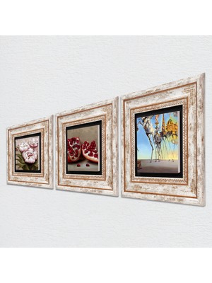 Pinecone Salvador Dalí, Kelebekli Çiçek, Nar Taş Duvar Tablosu Çerçeveli Duvar Dekoru 3 Parça Tablo Seti Wall Art T3-1279