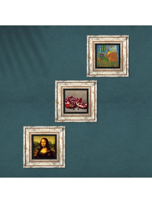 Pinecone Van Gogh Yatak Odası, Leonardo da Vinci Mona Lisa, Nar Taş Duvar Tablosu Çerçeveli Duvar Dekoru 3 Parça Tablo Seti Wall Art T3-1451