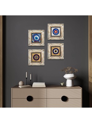 Pinecone Stone Nazar Çerçeveli Taş Duvar Tablosu 4’lü Set - Dekoratif Modern Sanat, Ev ve Ofis Dekoru |TK4-1235|