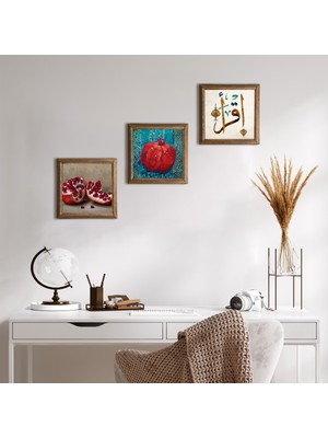 Pinecone Stone İlk Ayet 'Oku', Nar Ahşap Çerçeveli Taş Duvar Tablosu 3’lü Set – 25x25 cm Dekoratif Modern Sanat – Ev ve Ofis Dekoru |W3-809|