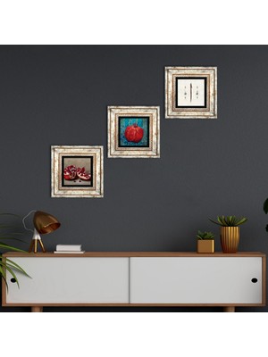 Pinecone Stone Elif, Nar Çerçeveli Taş Duvar Tablosu 3’lü Set - Dekoratif Modern Sanat, Ev ve Ofis Dekoru |TK3-811|