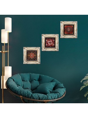 Pinecone Stone Desen Çerçeveli Taş Duvar Tablosu 3’lü Set - Dekoratif Modern Sanat, Ev ve Ofis Dekoru |TK3-1808|