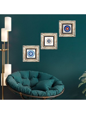 Pinecone Nazar Taş Duvar Tablosu Çerçeveli Duvar Dekoru 3 Parça Tablo Seti Wall Art T3-1830