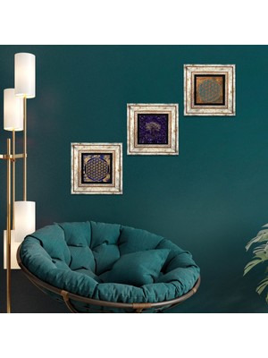 Pinecone Stone Hayat Ağacı, Yaşam Çiçeği Çerçeveli Taş Duvar Tablosu 3’lü Set - Dekoratif Modern Sanat, Ev ve Ofis Dekoru |TK3-1820|