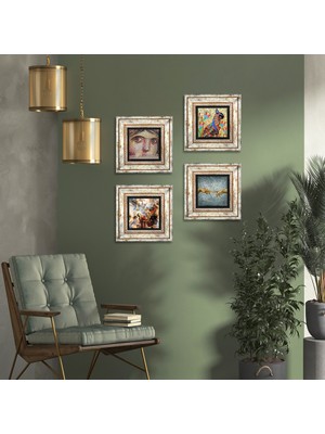 Pinecone Stone Michelangelo, Çingene Kızı, Antik Mısır, Aziz Stephen Üçlemesi Çerçeveli Taş Duvar Tablosu 4’lü Set - Dekoratif Modern Sanat, Ev ve Ofis Dekoru |TK4-113|