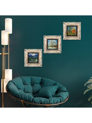 Pinecone Stone Van Gogh Çerçeveli Taş Duvar Tablosu 3’lü Set - Dekoratif Modern Sanat, Ev ve Ofis Dekoru |TK3-560|