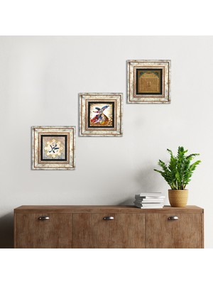 Pinecone Stone Hz. Muhammed Lafzı, Esma'ül Hüsna, Semazen Çerçeveli Taş Duvar Tablosu 3’lü Set - Dekoratif Modern Sanat, Ev ve Ofis Dekoru |TK3-354|