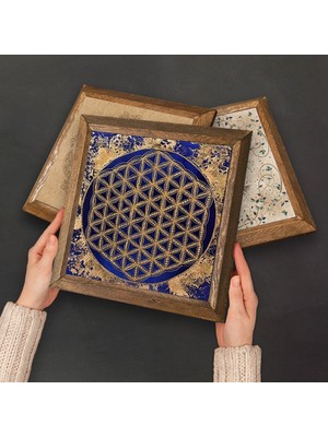 Pinecone Fil, Nazar, Lotus Çiçeği, Yaşam Çiçeği Taş Duvar Tablosu Ahşap Çerçeveli Duvar Dekoru 6 Parça Tablo Seti Wall Art W6-68