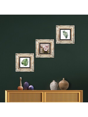 Pinecone Stone Yaprak, Kelebekli Çiçek Çerçeveli Taş Duvar Tablosu 3’lü Set - Dekoratif Modern Sanat, Ev ve Ofis Dekoru |TK3-403|