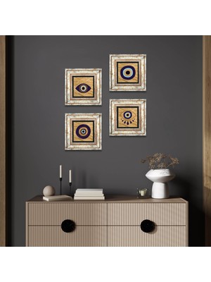 Pinecone Nazar Taş Duvar Tablosu Çerçeveli Duvar Dekoru 4 Parça Tablo Seti Wall Art T4-1065