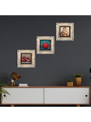 Pinecone Stone Soteria Mozaiği, Nar Çerçeveli Taş Duvar Tablosu 3’lü Set - Dekoratif Modern Sanat, Ev ve Ofis Dekoru |TK3-798|