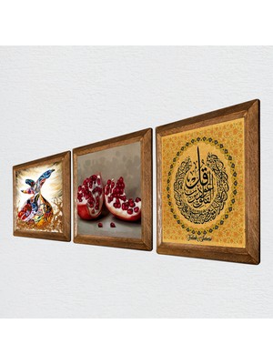 Pinecone Felak Suresi, Semazen, Nar Taş Duvar Tablosu Ahşap Çerçeveli Duvar Dekoru 3 Parça Tablo Seti Wall Art W3-870