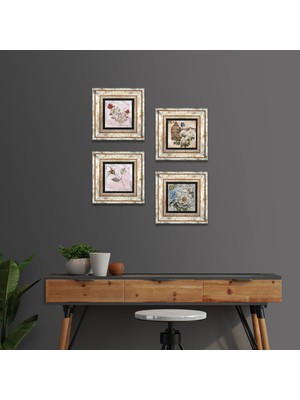 Pinecone Stone Gül, Kelebekli Çiçek Çerçeveli Taş Duvar Tablosu 4’lü Set - Dekoratif Modern Sanat, Ev ve Ofis Dekoru |TK4-1885|