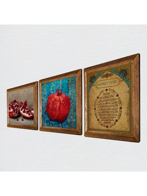 Pinecone Bereket Duası, Nar Taş Duvar Tablosu Ahşap Çerçeveli Duvar Dekoru 3 Parça Tablo Seti Wall Art W3-806