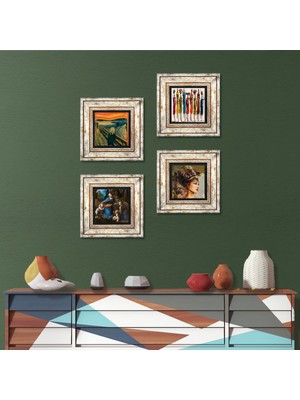 Pinecone Stone Da Vinci Kayalıklar Bakiresi, Çığlık, Yerli Kadınlar, Antik Mısır Çerçeveli Taş Duvar Tablosu 4’lü Set - Dekoratif Modern Sanat, Ev ve Ofis Dekoru |TK4-1679|