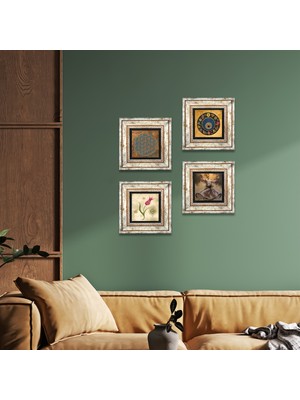 Pinecone Stone Yaşam Çiçeği, Semazen, Lale, Nazar Çerçeveli Taş Duvar Tablosu 4’lü Set - Dekoratif Modern Sanat, Ev ve Ofis Dekoru |TK4-626|