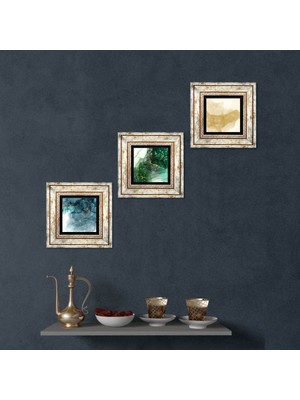 Pinecone Stone Soyut Sanat Çerçeveli Taş Duvar Tablosu 3’lü Set - Dekoratif Modern Sanat, Ev ve Ofis Dekoru |TK3-1884|