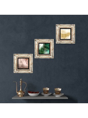 Pinecone Stone Soyut Sanat Çerçeveli Taş Duvar Tablosu 3’lü Set - Dekoratif Modern Sanat, Ev ve Ofis Dekoru |TK3-1886|