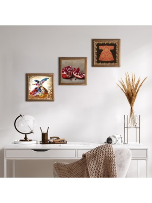 Pinecone Stone Hırka-i Şerif, Semazen, Nar Ahşap Çerçeveli Taş Duvar Tablosu 3’lü Set – 25x25 cm Dekoratif Modern Sanat – Ev ve Ofis Dekoru |W3-885|