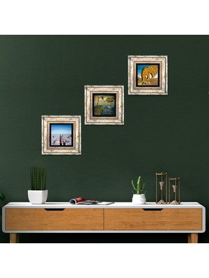 Pinecone Stone Salvador Dalí Çerçeveli Taş Duvar Tablosu 3’lü Set - Dekoratif Modern Sanat, Ev ve Ofis Dekoru |TK3-621|