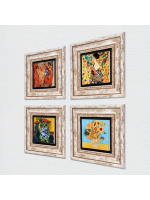 Pinecone Picasso, Van Gogh, Gustav Klimt Taş Duvar Tablosu Çerçeveli Duvar Dekoru 4 Parça Tablo Seti Wall Art T4-952