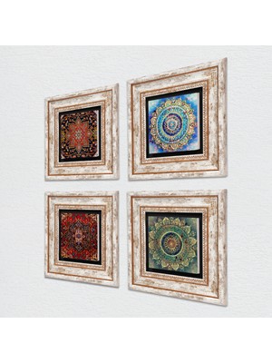 Pinecone Desen, Mandala Taş Duvar Tablosu Çerçeveli Duvar Dekoru 4 Parça Tablo Seti Wall Art T4-1121