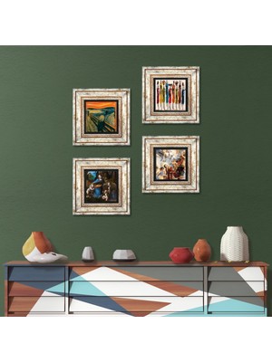 Pinecone Stone Leonardo da Vinci, Çığlık, Yerli Kadınlar, Aziz Stephen Üçlemesi Çerçeveli Taş Duvar Tablosu 4’lü Set - Dekoratif Modern Sanat, Ev ve Ofis Dekoru |TK4-1672|