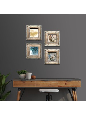 Pinecone Stone Soyut Sanat, Kelebekli Çiçek Çerçeveli Taş Duvar Tablosu 4’lü Set - Dekoratif Modern Sanat, Ev ve Ofis Dekoru |TK4-1886|