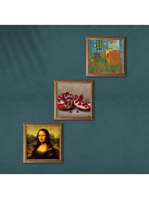 Pinecone Van Gogh Yatak Odası, Leonardo da Vinci Mona Lisa, Nar Taş Duvar Tablosu Ahşap Çerçeveli Duvar Dekoru 3 Parça Tablo Seti Wall Art W3-1451