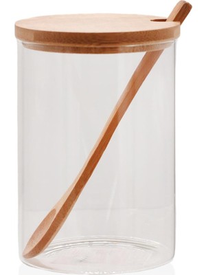 The Mia Bambu Kapaklı Borosilikat Cam Kavanoz 450 ml