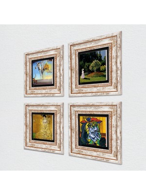 Pinecone Salvador Dalí, Picasso, Gustav Klimt, Claude Monet Taş Duvar Tablosu Çerçeveli Duvar Dekoru 4 Parça Tablo Seti Wall Art T4-1021