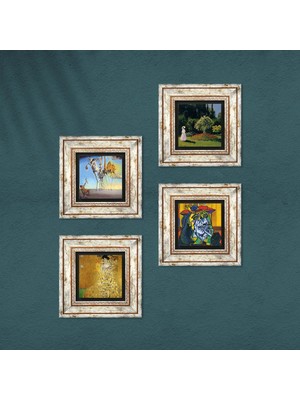 Pinecone Salvador Dalí, Picasso, Gustav Klimt, Claude Monet Taş Duvar Tablosu Çerçeveli Duvar Dekoru 4 Parça Tablo Seti Wall Art T4-1021