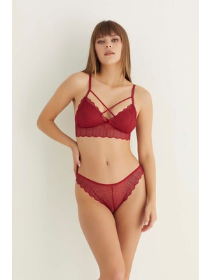 Royaleks Bordo Destekli Çapraz Dantelli Bralet Takım 5527