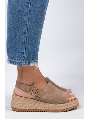 Manijero Penny Kadın  Deri Kemerli Tokalı Vizon Sandalet