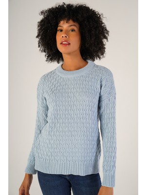 Trist Star Kadın Mavi Saç Yürütme Bisiklet Yaka Yün Kazak TRIST-6151