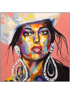 Tablo Dekor Elmas Küpeli Kadın Kanvas Tablo