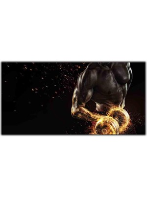 Tablo Dekor Alevli Dambıl Ile Vücut Çalışan Erkek Kanvas Tablo